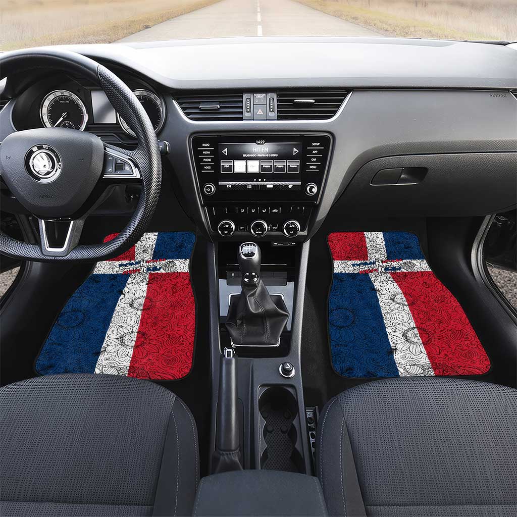 Dominican Republic Flag Car Mats Red White and Blue Pattern with National Emblem and Tribal Design - Wonder Print Shop