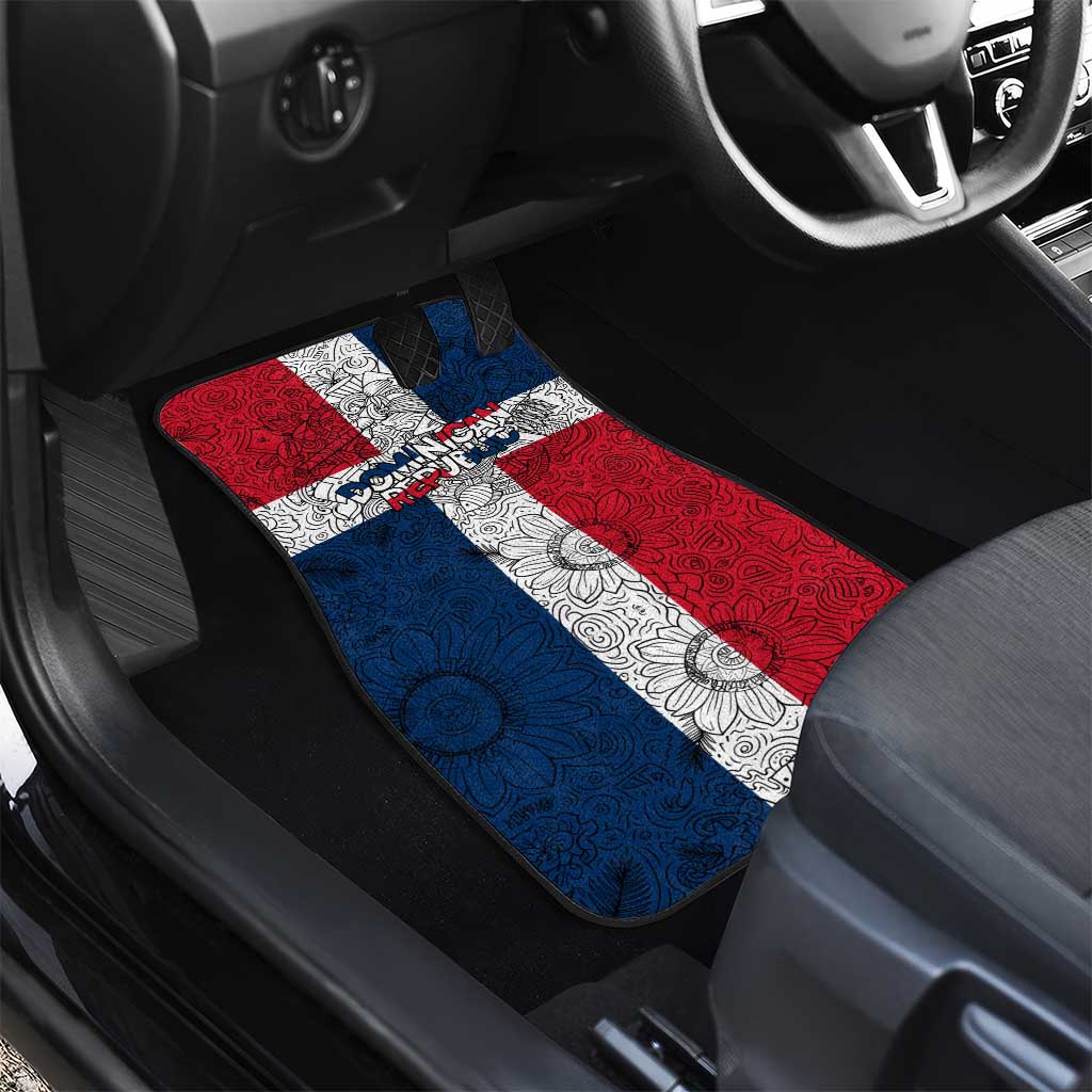 Dominican Republic Flag Car Mats Red White and Blue Pattern with National Emblem and Tribal Design - Wonder Print Shop