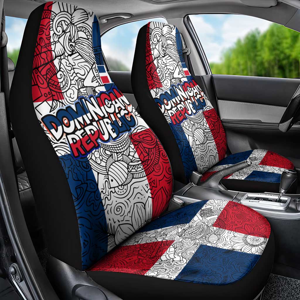 Dominican Republic Flag Car Seat Cover Red White and Blue Pattern with National Emblem and Tribal Design - Wonder Print Shop