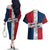 Dominican Republic Flag Couples Matching Off The Shoulder Long Sleeve Dress and Hawaiian Shirt Red White and Blue Pattern with National Emblem and Tribal Design - Wonder Print Shop