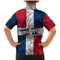 Dominican Republic Flag Family Matching Mermaid Dress and Hawaiian Shirt Red White and Blue Pattern with National Emblem and Tribal Design - Wonder Print Shop