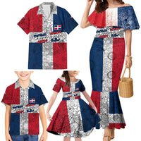 Dominican Republic Flag Family Matching Mermaid Dress and Hawaiian Shirt Red White and Blue Pattern with National Emblem and Tribal Design - Wonder Print Shop