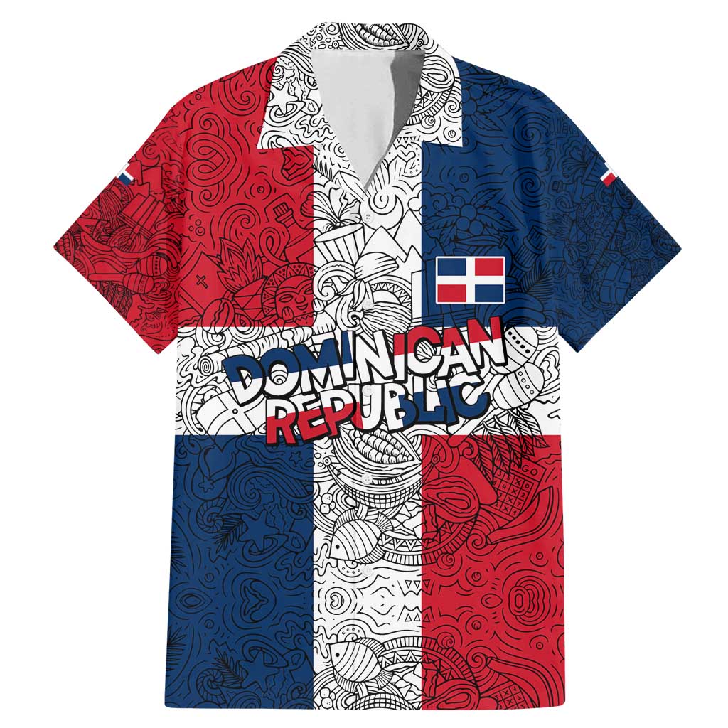 Dominican Republic Flag Family Matching Mermaid Dress and Hawaiian Shirt Red White and Blue Pattern with National Emblem and Tribal Design - Wonder Print Shop