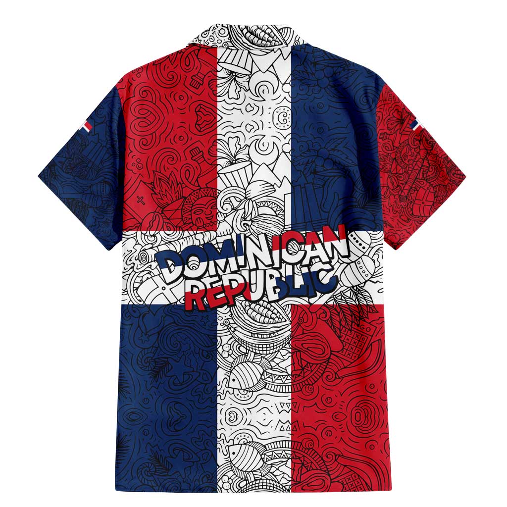 Dominican Republic Flag Family Matching Mermaid Dress and Hawaiian Shirt Red White and Blue Pattern with National Emblem and Tribal Design - Wonder Print Shop