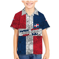 Dominican Republic Flag Family Matching Mermaid Dress and Hawaiian Shirt Red White and Blue Pattern with National Emblem and Tribal Design - Wonder Print Shop