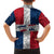 Dominican Republic Flag Family Matching Off The Shoulder Long Sleeve Dress and Hawaiian Shirt Red White and Blue Pattern with National Emblem and Tribal Design - Wonder Print Shop