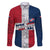 Dominican Republic Flag Family Matching Off The Shoulder Long Sleeve Dress and Hawaiian Shirt Red White and Blue Pattern with National Emblem and Tribal Design - Wonder Print Shop