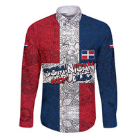 Dominican Republic Flag Family Matching Off Shoulder Maxi Dress and Hawaiian Shirt Red White and Blue Pattern with National Emblem and Tribal Design - Wonder Print Shop