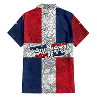 Dominican Republic Flag Family Matching Off Shoulder Short Dress and Hawaiian Shirt Red White and Blue Pattern with National Emblem and Tribal Design - Wonder Print Shop