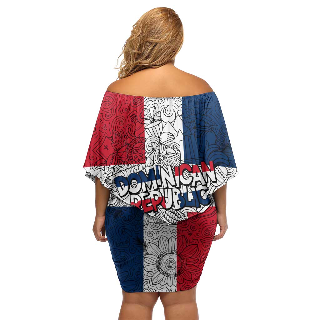 Dominican Republic Flag Family Matching Off Shoulder Short Dress and Hawaiian Shirt Red White and Blue Pattern with National Emblem and Tribal Design - Wonder Print Shop