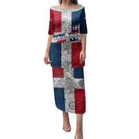 Dominican Republic Flag Family Matching Puletasi and Hawaiian Shirt Red White and Blue Pattern with National Emblem and Tribal Design - Wonder Print Shop