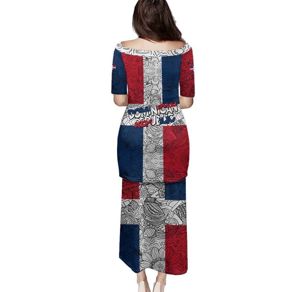 Dominican Republic Flag Family Matching Puletasi and Hawaiian Shirt Red White and Blue Pattern with National Emblem and Tribal Design - Wonder Print Shop