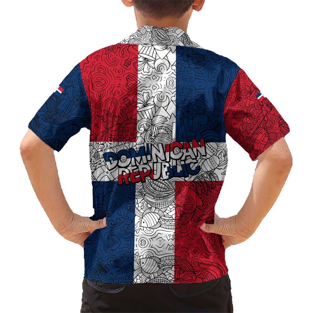 Dominican Republic Flag Family Matching Short Sleeve Bodycon Dress and Hawaiian Shirt Red White and Blue Pattern with National Emblem and Tribal Design - Wonder Print Shop