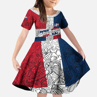 Dominican Republic Flag Family Matching Short Sleeve Bodycon Dress and Hawaiian Shirt Red White and Blue Pattern with National Emblem and Tribal Design - Wonder Print Shop