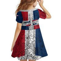 Dominican Republic Flag Family Matching Short Sleeve Bodycon Dress and Hawaiian Shirt Red White and Blue Pattern with National Emblem and Tribal Design - Wonder Print Shop