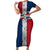 Dominican Republic Flag Family Matching Short Sleeve Bodycon Dress and Hawaiian Shirt Red White and Blue Pattern with National Emblem and Tribal Design - Wonder Print Shop