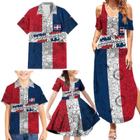 Dominican Republic Flag Family Matching Summer Maxi Dress and Hawaiian Shirt Red White and Blue Pattern with National Emblem and Tribal Design - Wonder Print Shop