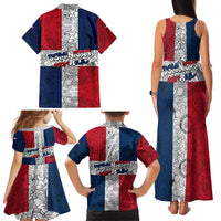 Dominican Republic Flag Family Matching Tank Maxi Dress and Hawaiian Shirt Red White and Blue Pattern with National Emblem and Tribal Design - Wonder Print Shop