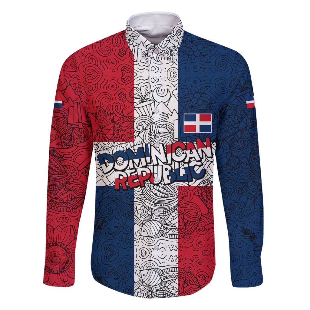 Dominican Republic Flag Family Matching Tank Maxi Dress and Hawaiian Shirt Red White and Blue Pattern with National Emblem and Tribal Design - Wonder Print Shop