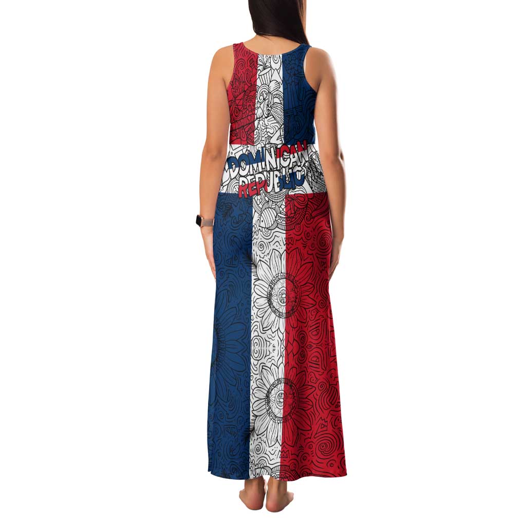 Dominican Republic Flag Family Matching Tank Maxi Dress and Hawaiian Shirt Red White and Blue Pattern with National Emblem and Tribal Design - Wonder Print Shop