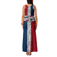 Dominican Republic Flag Family Matching Tank Maxi Dress and Hawaiian Shirt Red White and Blue Pattern with National Emblem and Tribal Design - Wonder Print Shop