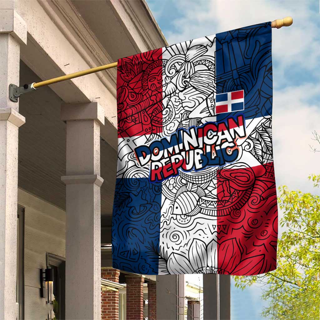 Dominican Republic Flag Garden Flag Red White and Blue Pattern with National Emblem and Tribal Design - Wonder Print Shop