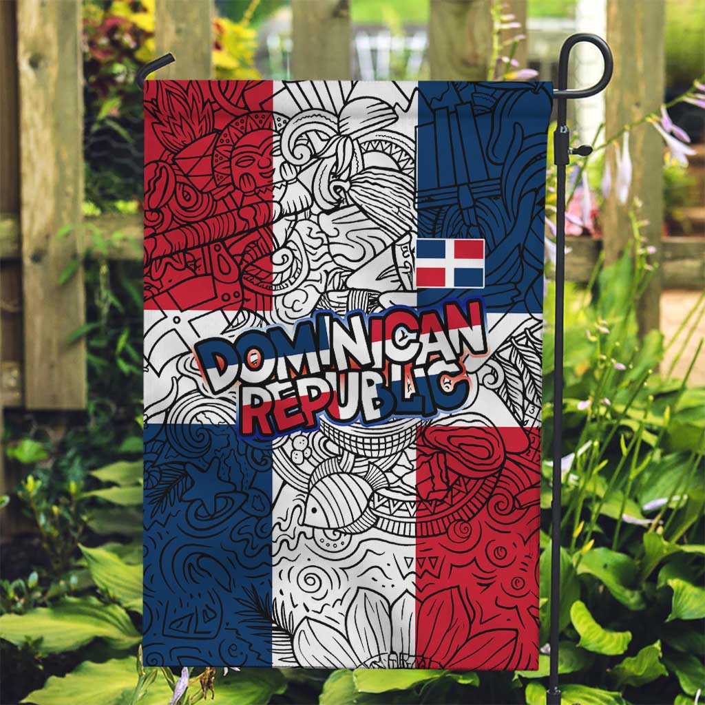 Dominican Republic Flag Garden Flag Red White and Blue Pattern with National Emblem and Tribal Design - Wonder Print Shop