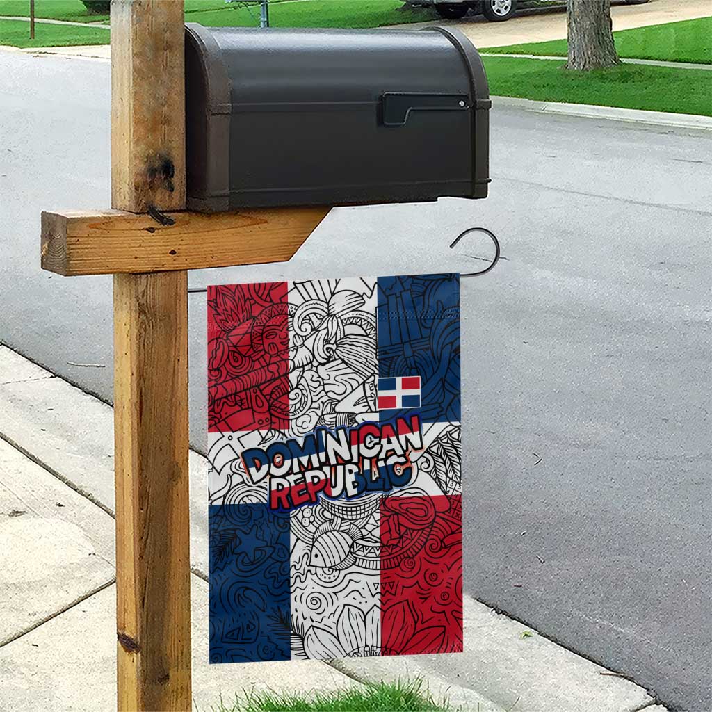 Dominican Republic Flag Garden Flag Red White and Blue Pattern with National Emblem and Tribal Design - Wonder Print Shop