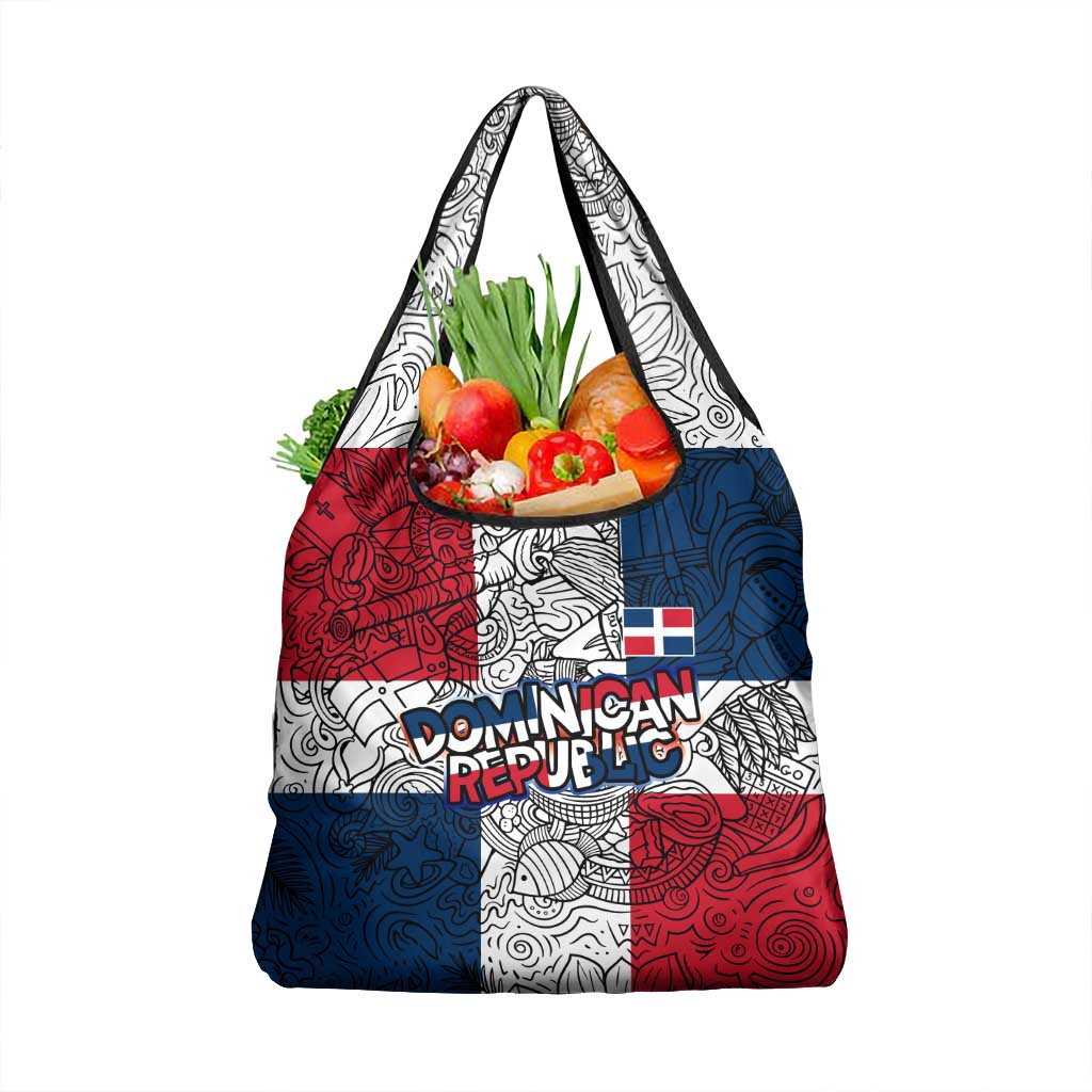 Dominican Republic Flag Grocery Bag Red White and Blue Pattern with National Emblem and Tribal Design - Wonder Print Shop