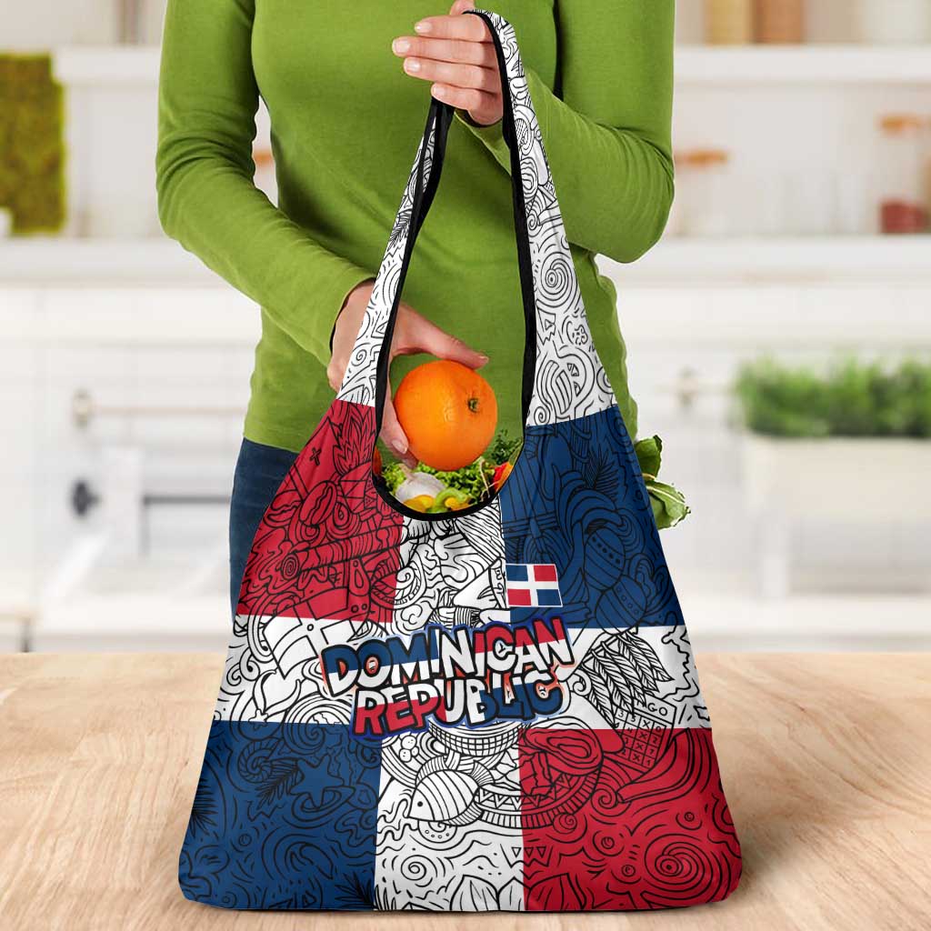 Dominican Republic Flag Grocery Bag Red White and Blue Pattern with National Emblem and Tribal Design - Wonder Print Shop