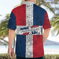 Dominican Republic Flag Hawaiian Shirt Red White and Blue Pattern with National Emblem and Tribal Design - Wonder Print Shop