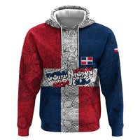 Dominican Republic Flag Hoodie Red White and Blue Pattern with National Emblem and Tribal Design - Wonder Print Shop