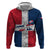 Dominican Republic Flag Hoodie Red White and Blue Pattern with National Emblem and Tribal Design - Wonder Print Shop