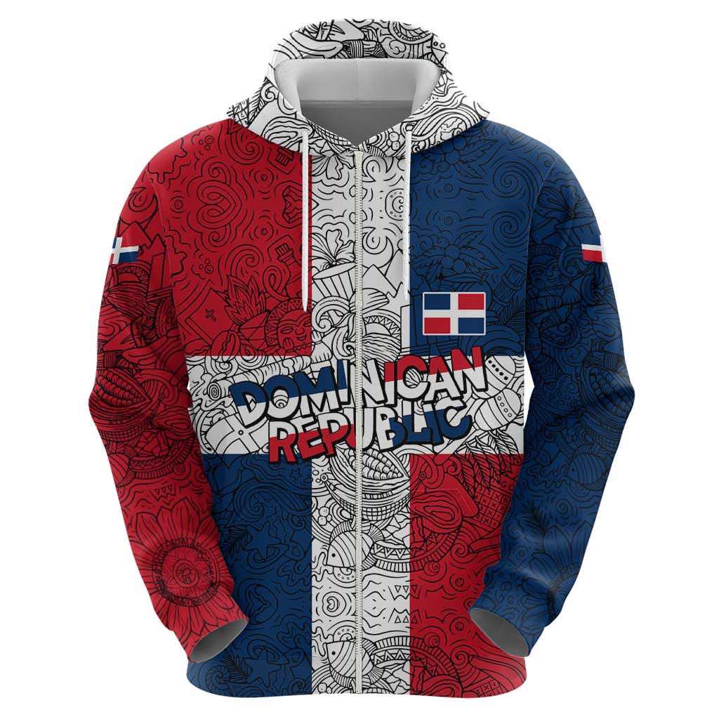 Dominican Republic Flag Hoodie Red White and Blue Pattern with National Emblem and Tribal Design - Wonder Print Shop