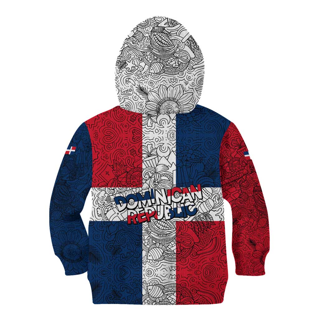 Dominican Republic Flag Kid Hoodie Red White and Blue Pattern with National Emblem and Tribal Design - Wonder Print Shop