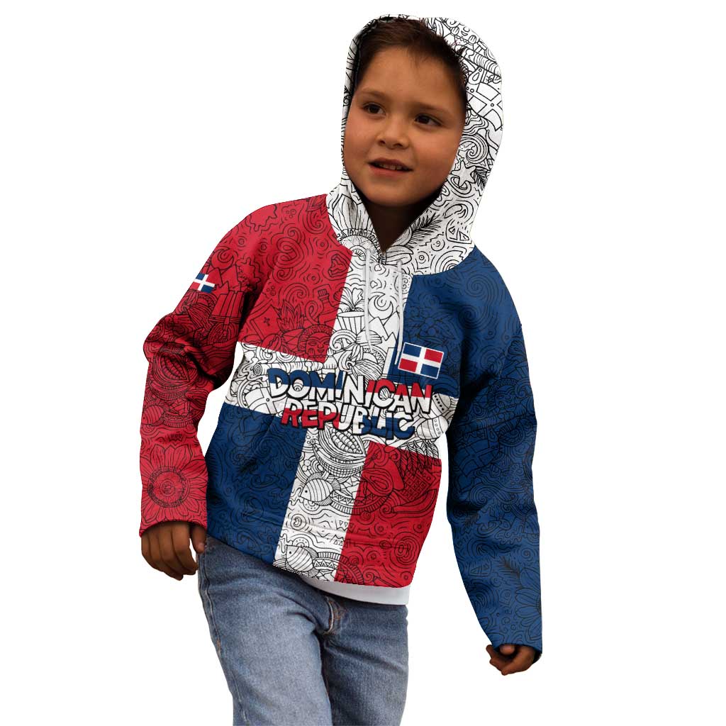 Dominican Republic Flag Kid Hoodie Red White and Blue Pattern with National Emblem and Tribal Design - Wonder Print Shop