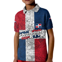 Dominican Republic Flag Kid Polo Shirt Red White and Blue Pattern with National Emblem and Tribal Design - Wonder Print Shop