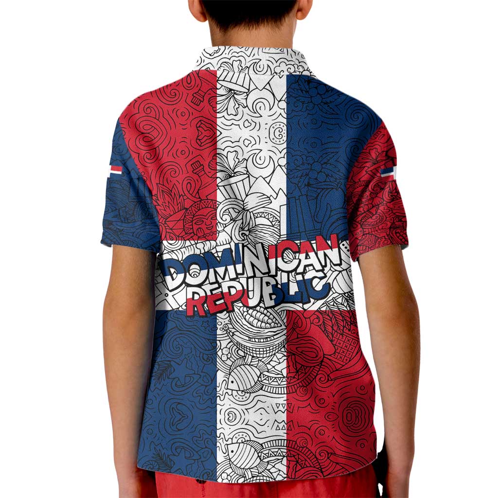Dominican Republic Flag Kid Polo Shirt Red White and Blue Pattern with National Emblem and Tribal Design - Wonder Print Shop
