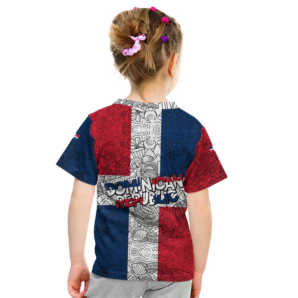 Dominican Republic Flag Kid T Shirt Red White and Blue Pattern with National Emblem and Tribal Design - Wonder Print Shop