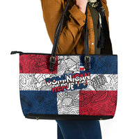 Dominican Republic Flag Leather Tote Bag Red White and Blue Pattern with National Emblem and Tribal Design - Wonder Print Shop