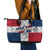 Dominican Republic Flag Leather Tote Bag Red White and Blue Pattern with National Emblem and Tribal Design - Wonder Print Shop