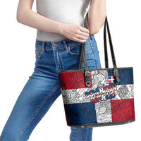 Dominican Republic Flag Leather Tote Bag Red White and Blue Pattern with National Emblem and Tribal Design - Wonder Print Shop