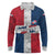 Dominican Republic Flag Long Sleeve Polo Shirt Red White and Blue Pattern with National Emblem and Tribal Design - Wonder Print Shop