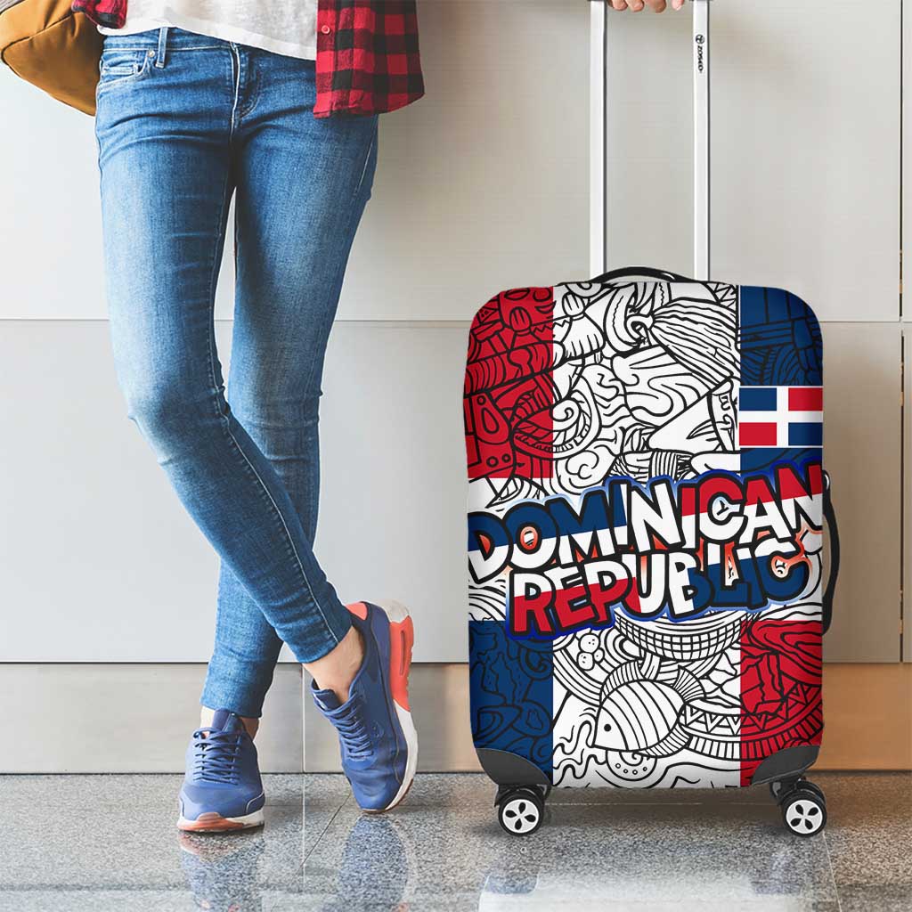 Dominican Republic Flag Luggage Cover Red White and Blue Pattern with National Emblem and Tribal Design - Wonder Print Shop