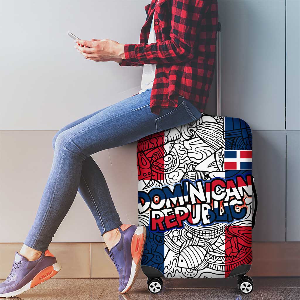 Dominican Republic Flag Luggage Cover Red White and Blue Pattern with National Emblem and Tribal Design - Wonder Print Shop