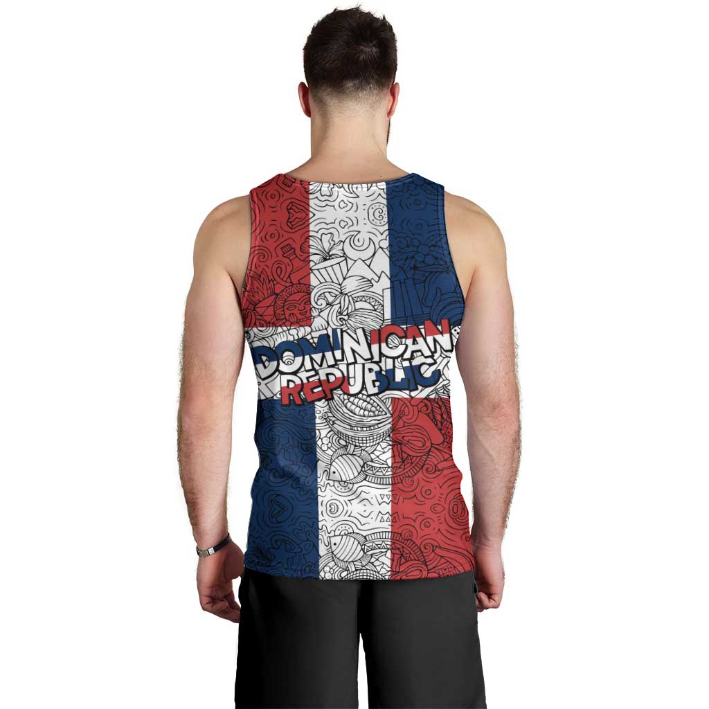 Dominican Republic Flag Men Tank Top Red White and Blue Pattern with National Emblem and Tribal Design - Wonder Print Shop
