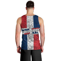Dominican Republic Flag Men Tank Top Red White and Blue Pattern with National Emblem and Tribal Design - Wonder Print Shop