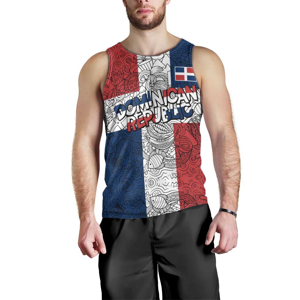 Dominican Republic Flag Men Tank Top Red White and Blue Pattern with National Emblem and Tribal Design - Wonder Print Shop