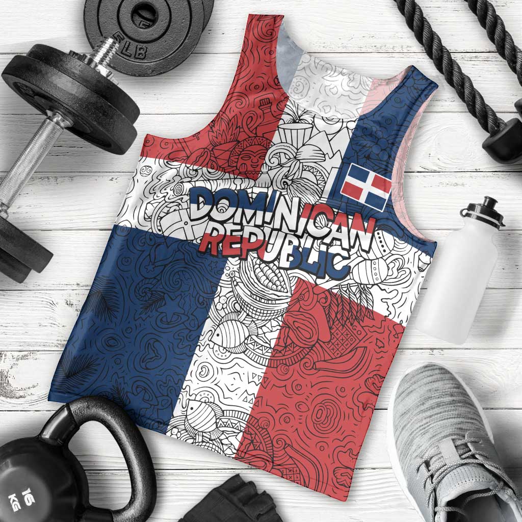 Dominican Republic Flag Men Tank Top Red White and Blue Pattern with National Emblem and Tribal Design - Wonder Print Shop