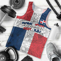 Dominican Republic Flag Men Tank Top Red White and Blue Pattern with National Emblem and Tribal Design - Wonder Print Shop